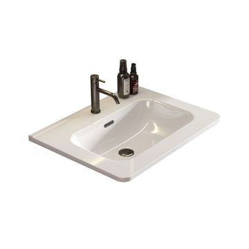 Bb0424Y301, Integrated Glossy White Ceramic Basin, Drain And Faucet Not Included Gloss White Ceramic