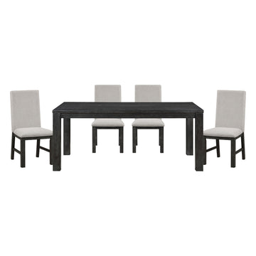 Antique Black Finish Modern Dining 5Pc Set Rectangular Table And 4 Upholstered Chairs Textured Gray Wooden Dining Room Furniture Wood Wood Antique Black Seats 4 Wood Dining Room 72 Inches 4 Leg Rectangular Dining Table With Chair Wood