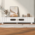 Modern Tv Stand For Tvs Up To 80 Inches, Entertainment Center With Glass Door, 2 Drawers And Cabinets, Wood Tv Storage Cabinet With Solid Wood Legs And Metal Handles For Living Room White Mdf