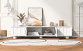 Modern Tv Stand For Tvs Up To 80 Inches, Entertainment Center With Glass Door, 2 Drawers And Cabinets, Wood Tv Storage Cabinet With Solid Wood Legs And Metal Handles For Living Room White Mdf