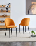 Orange Modern Chair Set Of 2 With Iron Tube Legs, Soft Cushions And Comfortable Backrest, Suitable For Dining Room, Living Room, Cafe,Hairball Back Orange Fabric