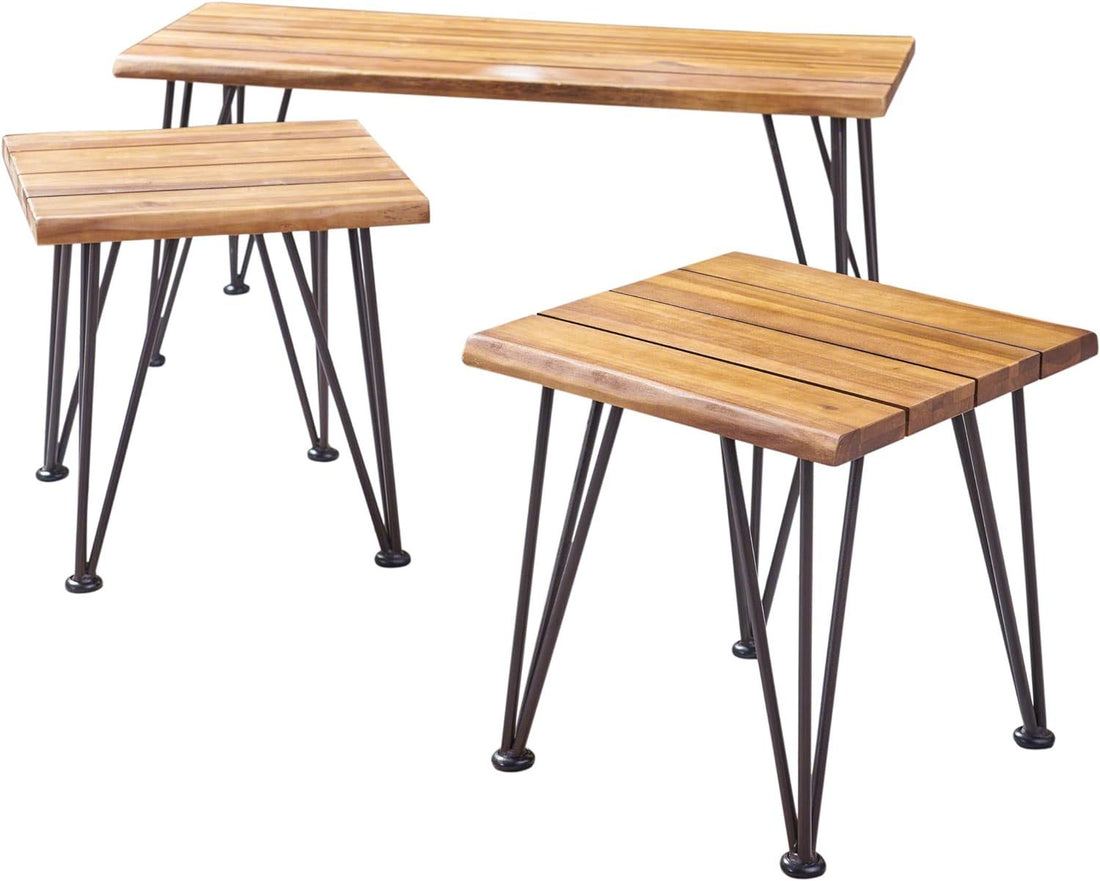 Zion Industrial Wood And Metal Coffee Table With Accent Table Teak Metal & Wood