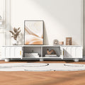 Modern Tv Stand For Tvs Up To 80 Inches, Entertainment Center With Glass Door, 2 Drawers And Cabinets, Wood Tv Storage Cabinet With Solid Wood Legs And Metal Handles For Living Room White Mdf