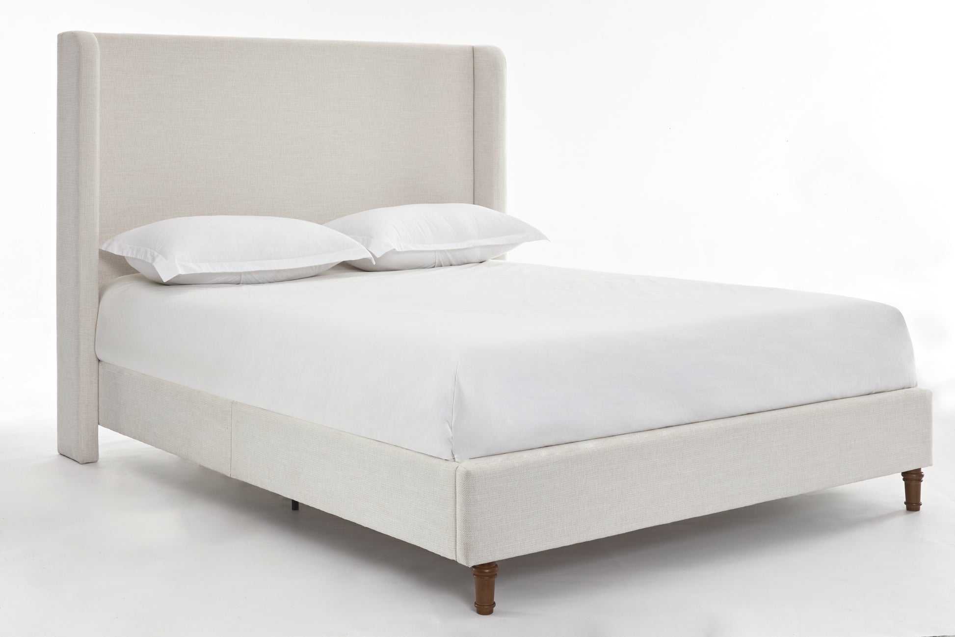 Harper Tall Headboard Upholstered Bed 54" High Headboard Elegant Simplicity No Box Spring Needed Easy Assembly Queen Textured Ivory Canvas Box Spring Not Required Queen Ivory Metal Brown Bedroom Contemporary Oak Bed Frame Foam Chenille Fabric Metal