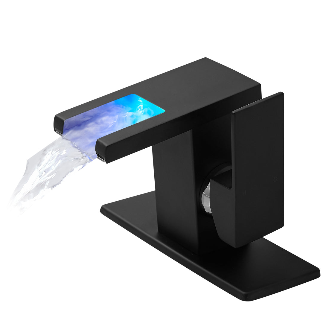 Bathroom Sink Faucet Led Light 3 Colors Changing Waterfall Glass Spout Hot Cold Water Mixer Single Handle One Hole Deck Mounted Bathroom Faucet Black Lavatory Vanity Basin Bath Plumbing Fixtures
