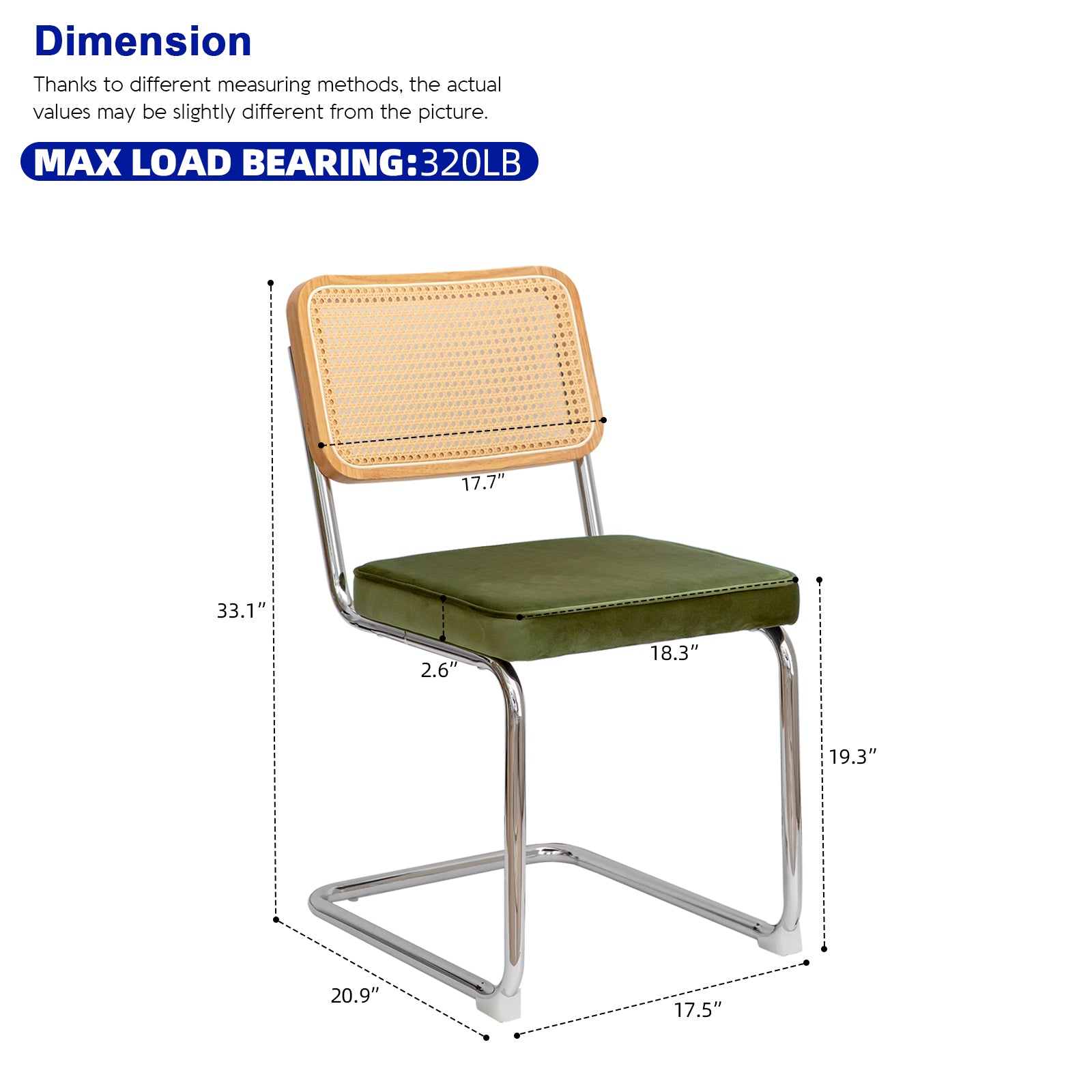 Dining Chairs Set Of 2, Velvet Rattan Side Accent Chairs With Chrome Legs, Modern Mid Century Breuer Designed Chairs, Upholstered Dining Living Room Kitchen Chairs Olive Green 2Pcs Olive Green Fabric Metal
