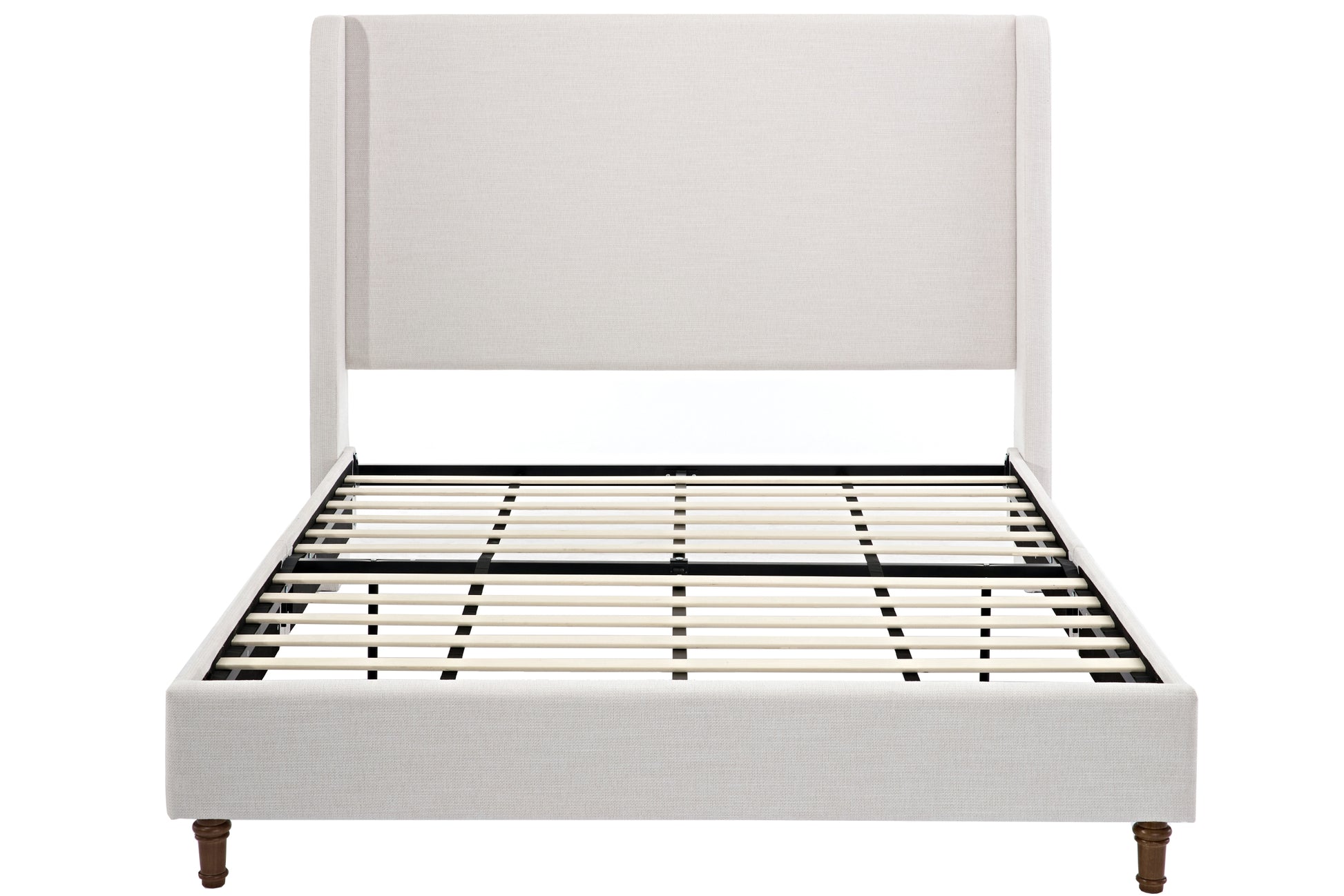 Harper Tall Headboard Upholstered Bed 54" High Headboard Elegant Simplicity No Box Spring Needed Easy Assembly Queen Textured Ivory Canvas Box Spring Not Required Queen Ivory Metal Brown Bedroom Contemporary Oak Bed Frame Foam Chenille Fabric Metal