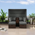 2 Seater Outdoor Patio Daybed Outdoor Double Daybed Outdoor Loveseat Sofa Set With Foldable Awning And Cushions For Garden, Balcony, Poolside, Grey Yes Grey Water Resistant Frame Water Resistant Cushion Garden & Outdoor Sectional Seating Groups Foam