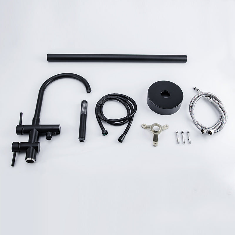Single Handle Freestanding Tub Filler Floor Mount Bathtub Faucet With Handheld Shower Black Bathroom Joystick Claw Foot Tub Faucets Curved Two Black Pull Out Floor Mounted Cartridge Valve Single Hole Faucets Matte Black Antique,Classic 1 Hole Faucets