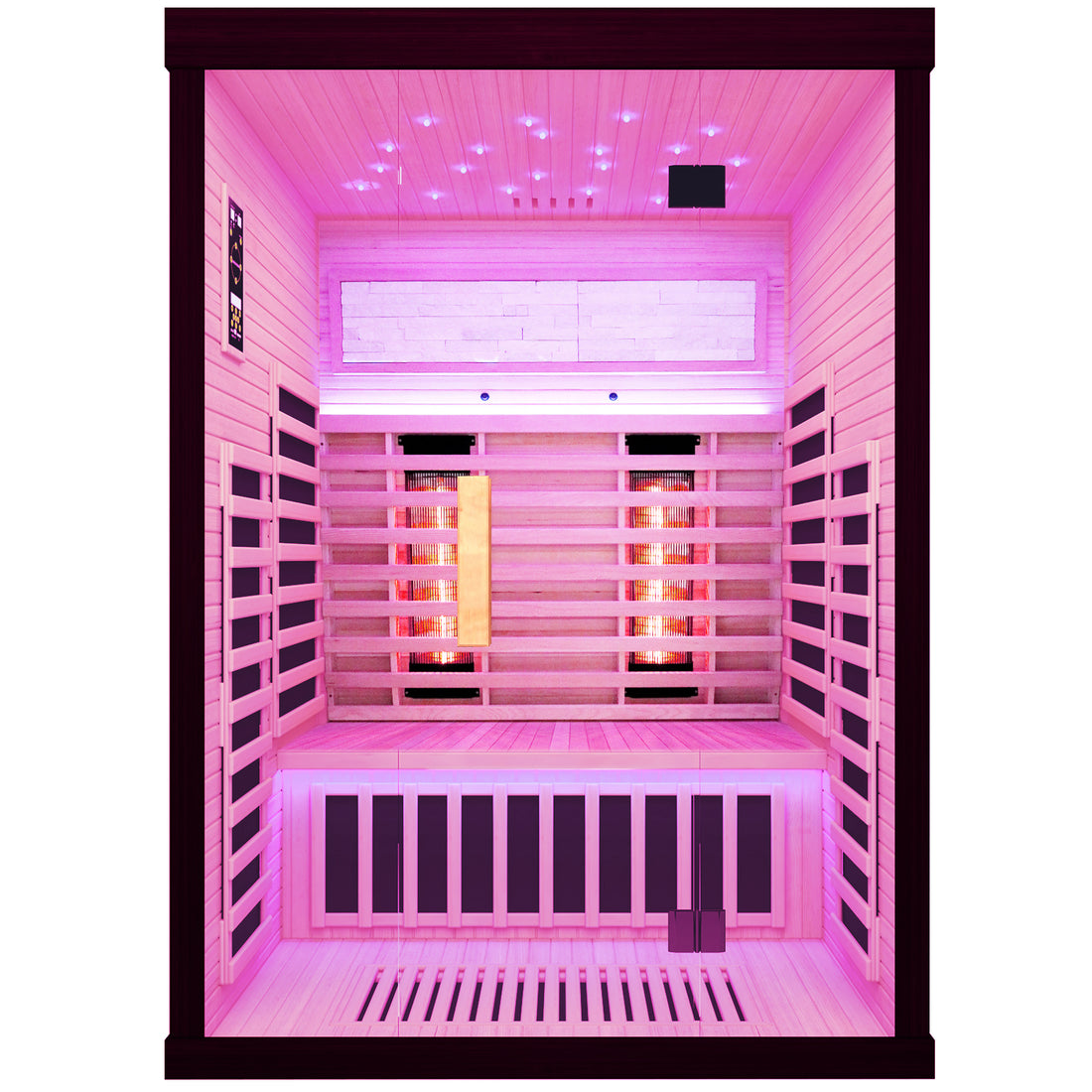 Luxury Double Sauna Room Black Natural Wood Paper Glass
