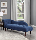 1Pc Modern Traditional Chaise Button Tufted Detail Blue Upholstery Style Comfort Living Room Furniture Espresso Finish Legs Blue Primary Living Space Modern,Traditional Solid Wood