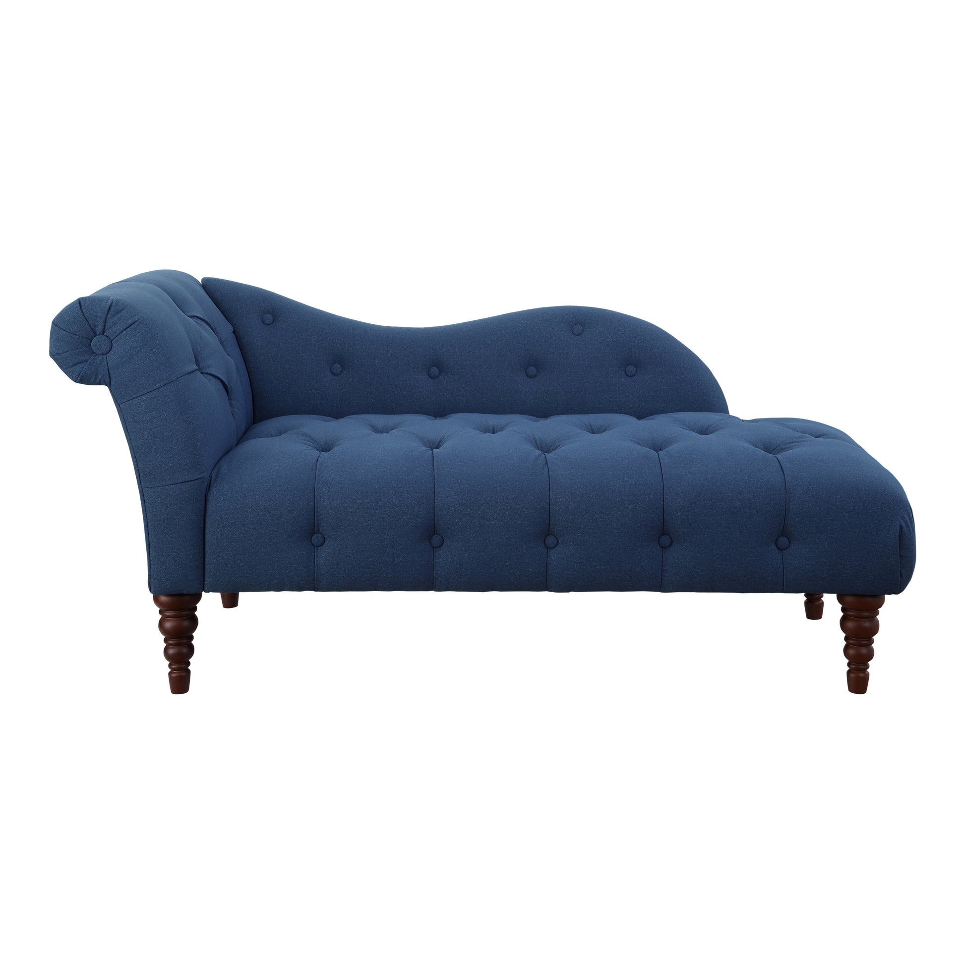 1Pc Modern Traditional Chaise Button Tufted Detail Blue Upholstery Style Comfort Living Room Furniture Espresso Finish Legs Blue Primary Living Space Modern,Traditional Solid Wood