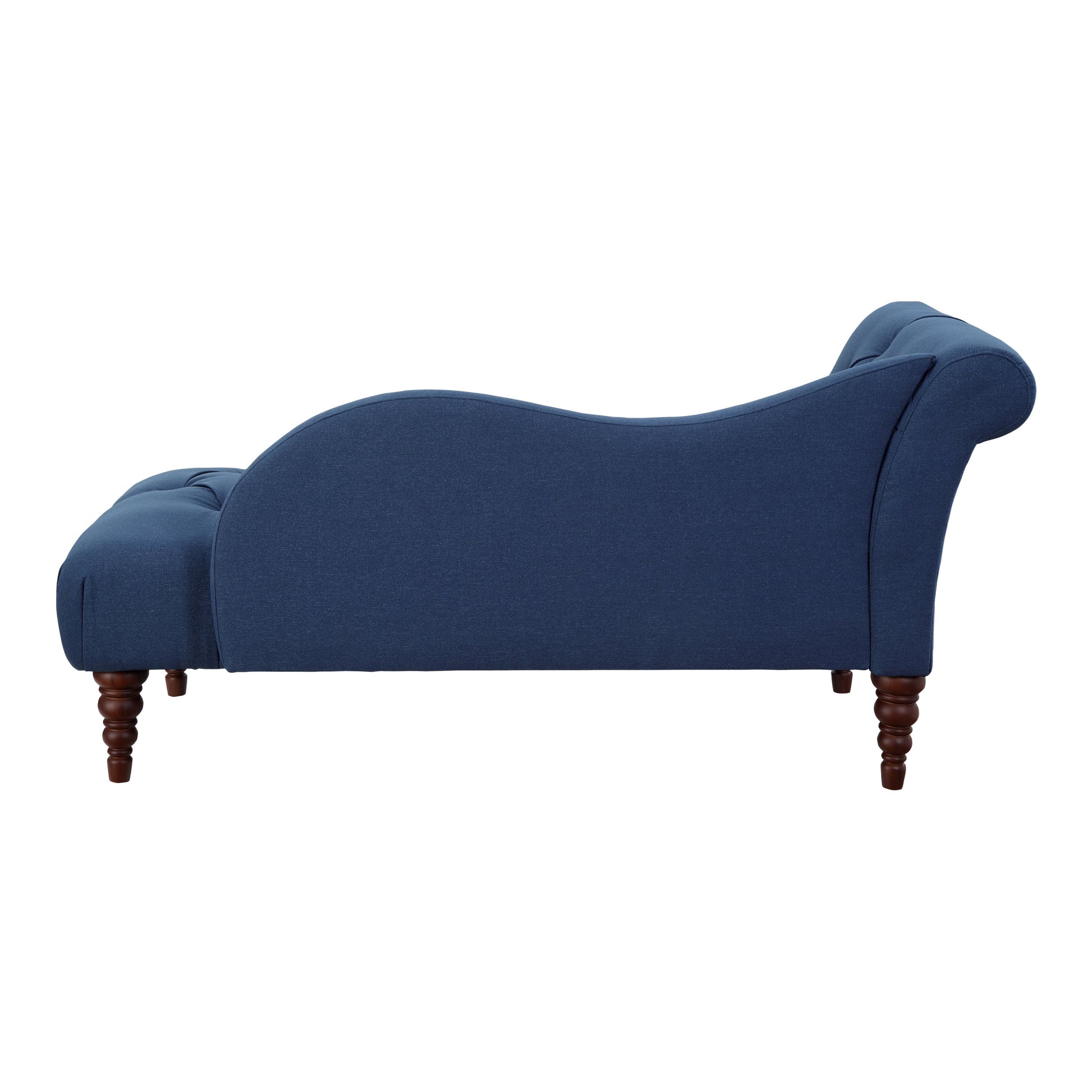 1Pc Modern Traditional Chaise Button Tufted Detail Blue Upholstery Style Comfort Living Room Furniture Espresso Finish Legs Blue Primary Living Space Modern,Traditional Solid Wood