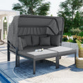 3 Piece Patio Daybed With Retractable Canopy Outdoor Metal Sectional Sofa Set Sun Lounger With Cushions For Backyard, Porch, Poolside,Grey Yes Lounge Gray Weather Resistant Frame Water Resistant Cushion Garden & Outdoor Complete Patio Sets Foam Metal