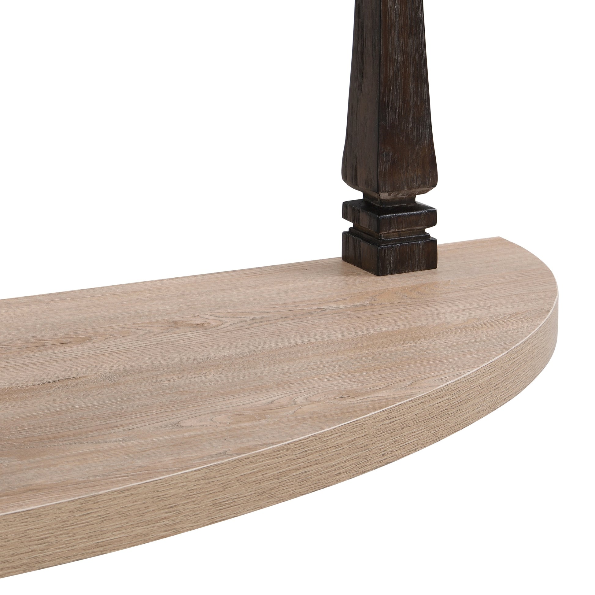 60 Inch Long Semi Circle Demilune Sofa Table For Small Hallway Entryway Space, Wooden Half Moon Sturdy Console Tables, Grey&Natural Colour Light Grey Natural Primary Living Space Antique,Mid Century Modern,Modern Semicircular Console Tables Solid Wood