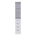 Preston Linen Cabinet, Three Shelves, Four Drawers 4 White 1 3 Up To 17 In 60 In & Above Conceled Hinges Bathroom Freestanding Modern 15 20 Inches Pine Engineered Wood