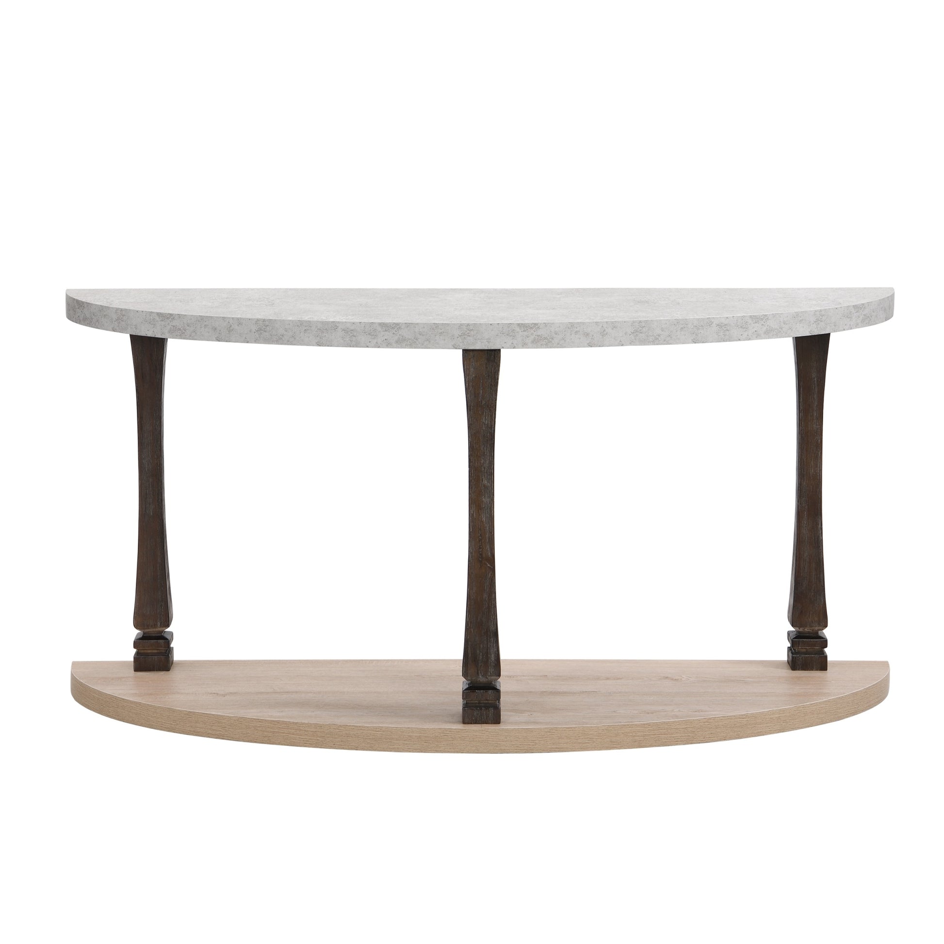 60 Inch Long Semi Circle Demilune Sofa Table For Small Hallway Entryway Space, Wooden Half Moon Sturdy Console Tables, Grey&Natural Colour Light Grey Natural Primary Living Space Antique,Mid Century Modern,Modern Semicircular Console Tables Solid Wood