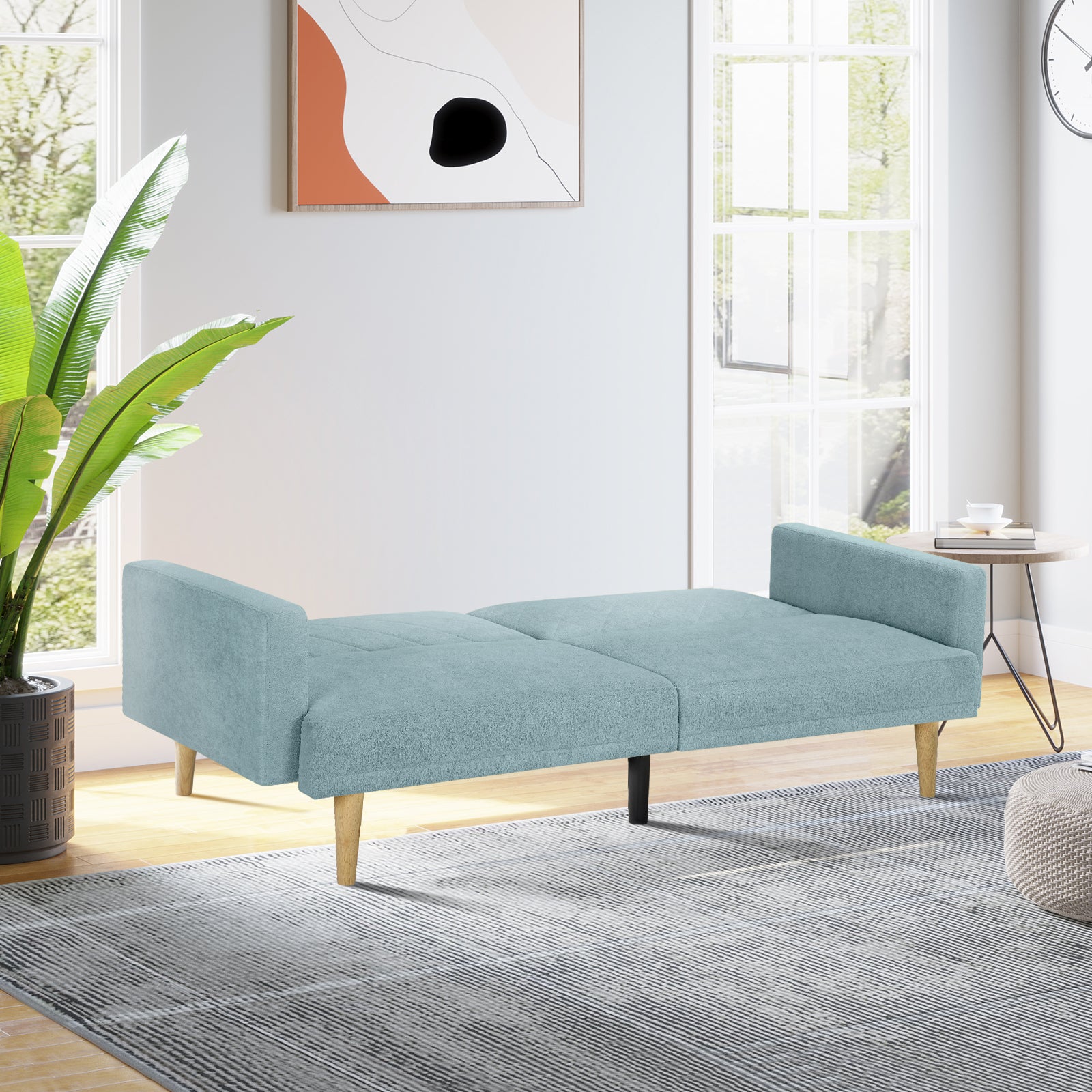 Multi Functional Futon Sofa Bed :Tapered Wood Legs Ideal For Small Living Rooms Multi Color Fabric Options Easily Converts To Single Bed ,Blue Blue Velvet Wood Primary Living Space Medium Soft Mid Century Modern Square Arms Memory Foam Snowflake Velvet