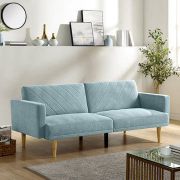 Multi Functional Futon Sofa Bed :Tapered Wood Legs Ideal For Small Living Rooms Multi Color Fabric Options Easily Converts To Single Bed ,Blue Blue Velvet Wood Primary Living Space Medium Soft Mid Century Modern Square Arms Memory Foam Snowflake Velvet