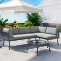 Modern Outdoor 3 Piece Pe Rattan Sofa Set All Weather Patio Metal Sectional Furniture Set With Cushions And Glass Table For Backyard, Poolside, Garden, Gray,L Shaped Yes Sectional Gray Seats 4 Weather Resistant Frame Water Resistant Cushion Garden &
