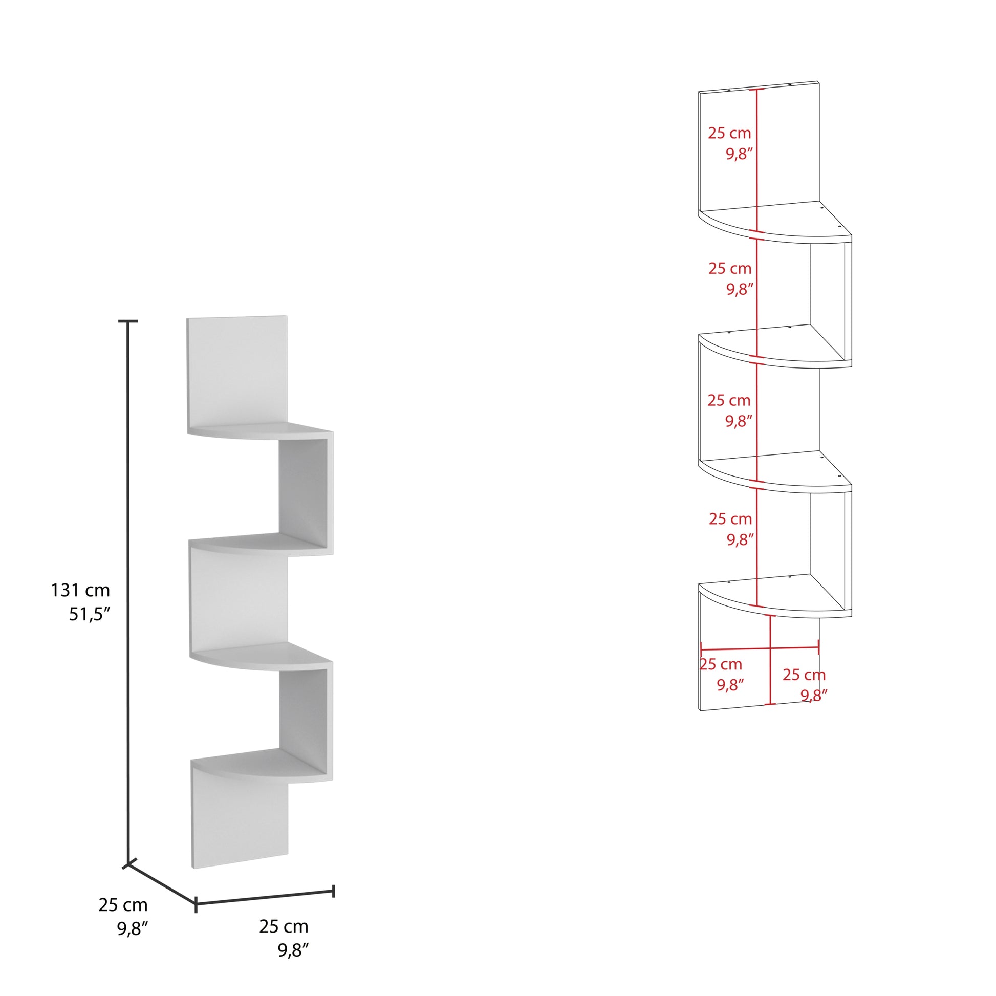 Rosset Corner Shelf, Modern Full Wall Design With Multiple Shelving White Kitchen Wall Mounted Modern Mdf Engineered Wood