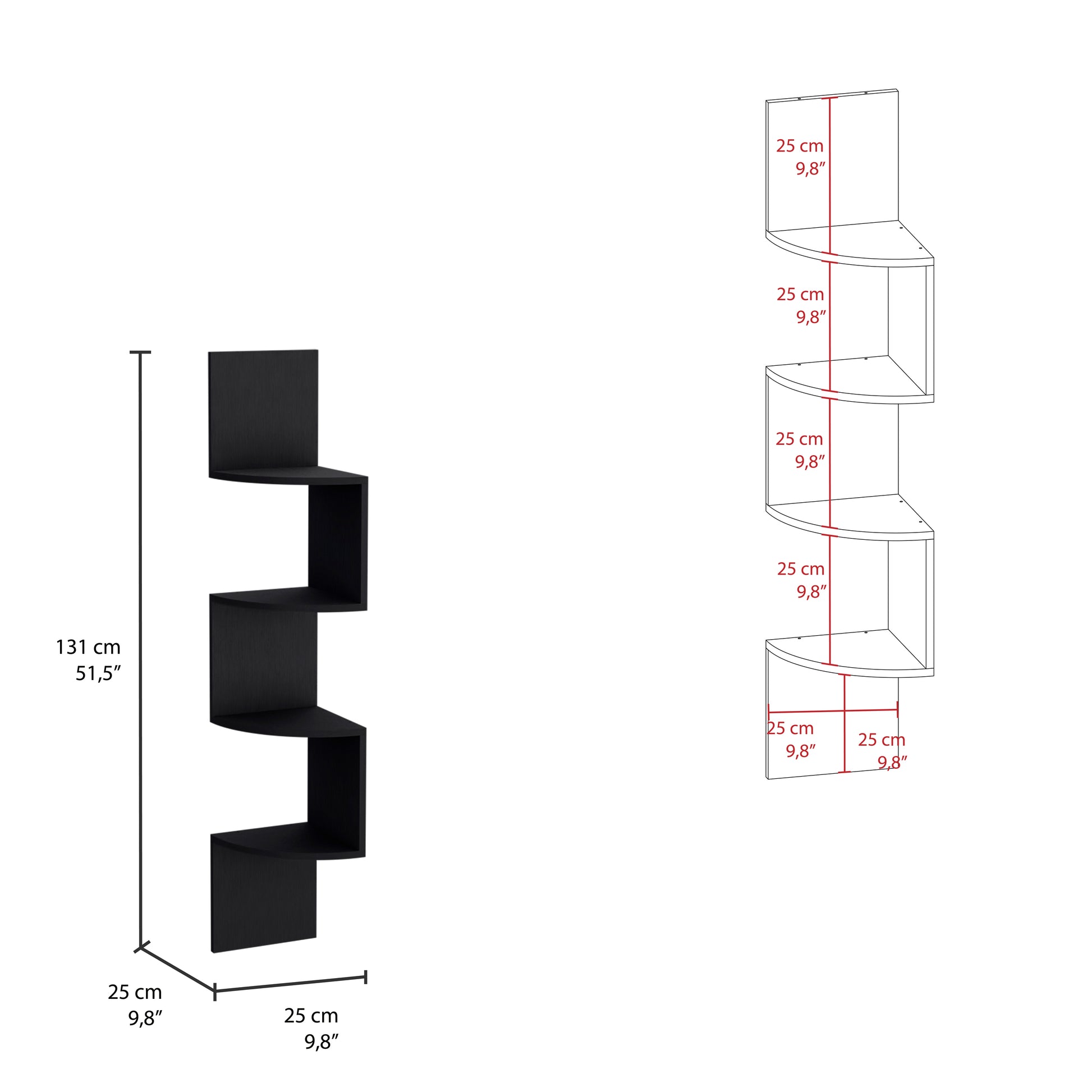 Rosset Corner Shelf, Modern Full Wall Design With Multiple Shelving Black Primary Living Space Modern Mdf Engineered Wood