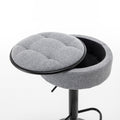 Round Storage Bar Stool Set Of 2, Grey Linen Height Adjustable Barstool, 360 Counter Height Swivel Stool, Armless Bar Chair With Metal Frame For Kitchen Counter Dining Living Room Grey Set Of 2 Foam Linen