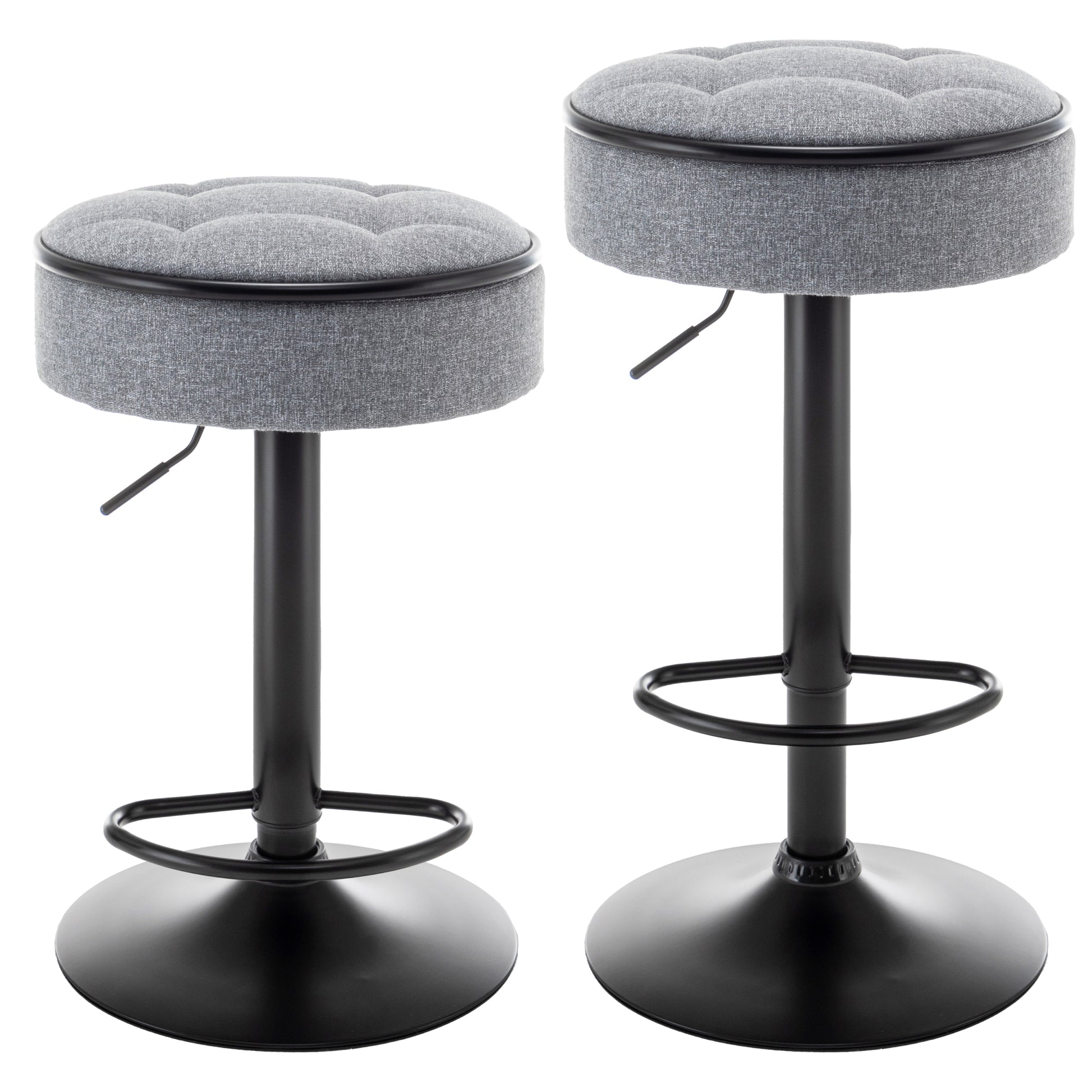 Round Storage Bar Stool Set Of 2, Grey Linen Height Adjustable Barstool, 360 Counter Height Swivel Stool, Armless Bar Chair With Metal Frame For Kitchen Counter Dining Living Room Grey Set Of 2 Foam Linen