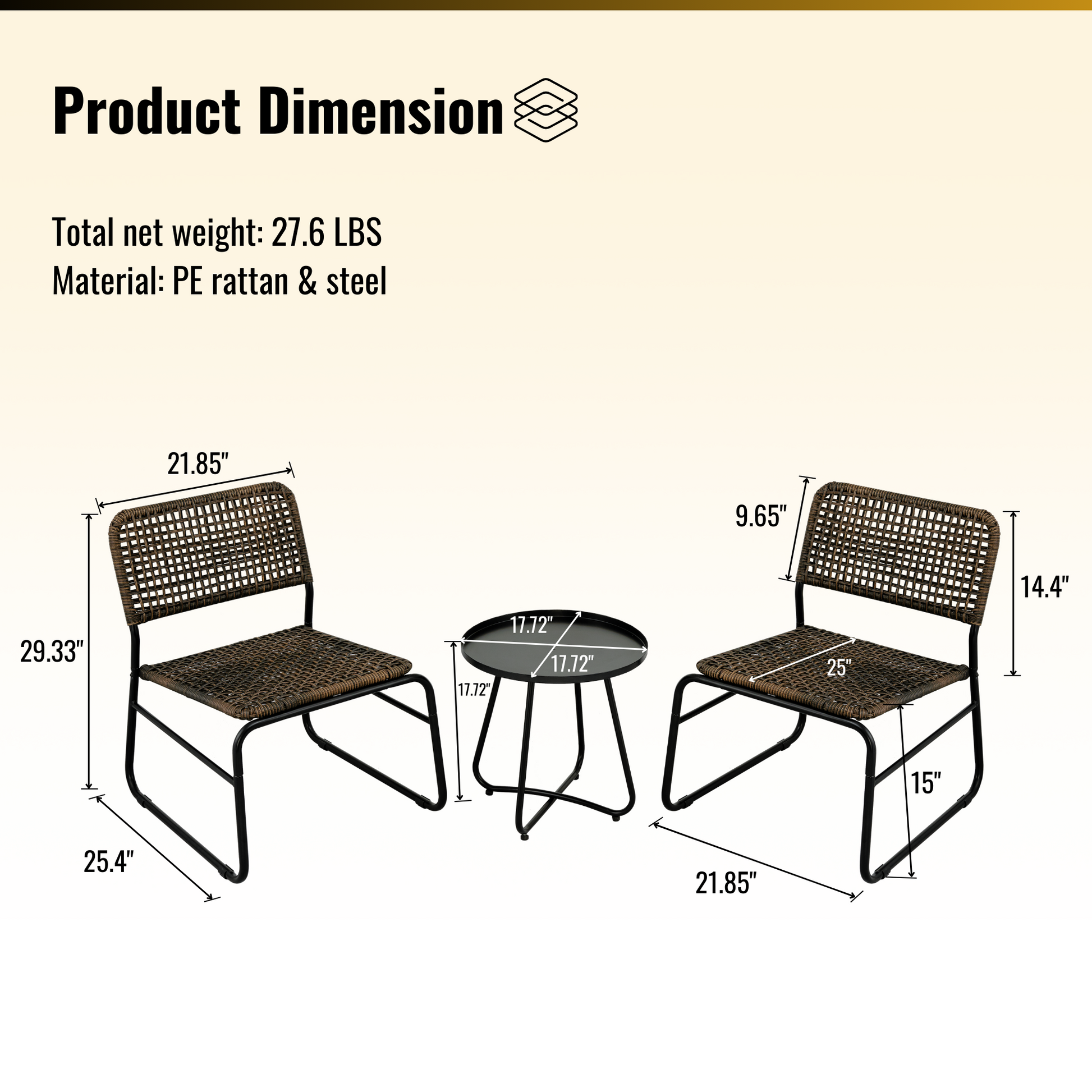 Patio Furniture Set 3 Piece Mixture Pattern Pe Rattan Steel Frame And Modern Round Table, Brown And Black No Sectional Black Brown Seats 2 Rust Resistant Frame Garden & Outdoor American Design,American Traditional,Antique,Vintage 2 Person Seating Group