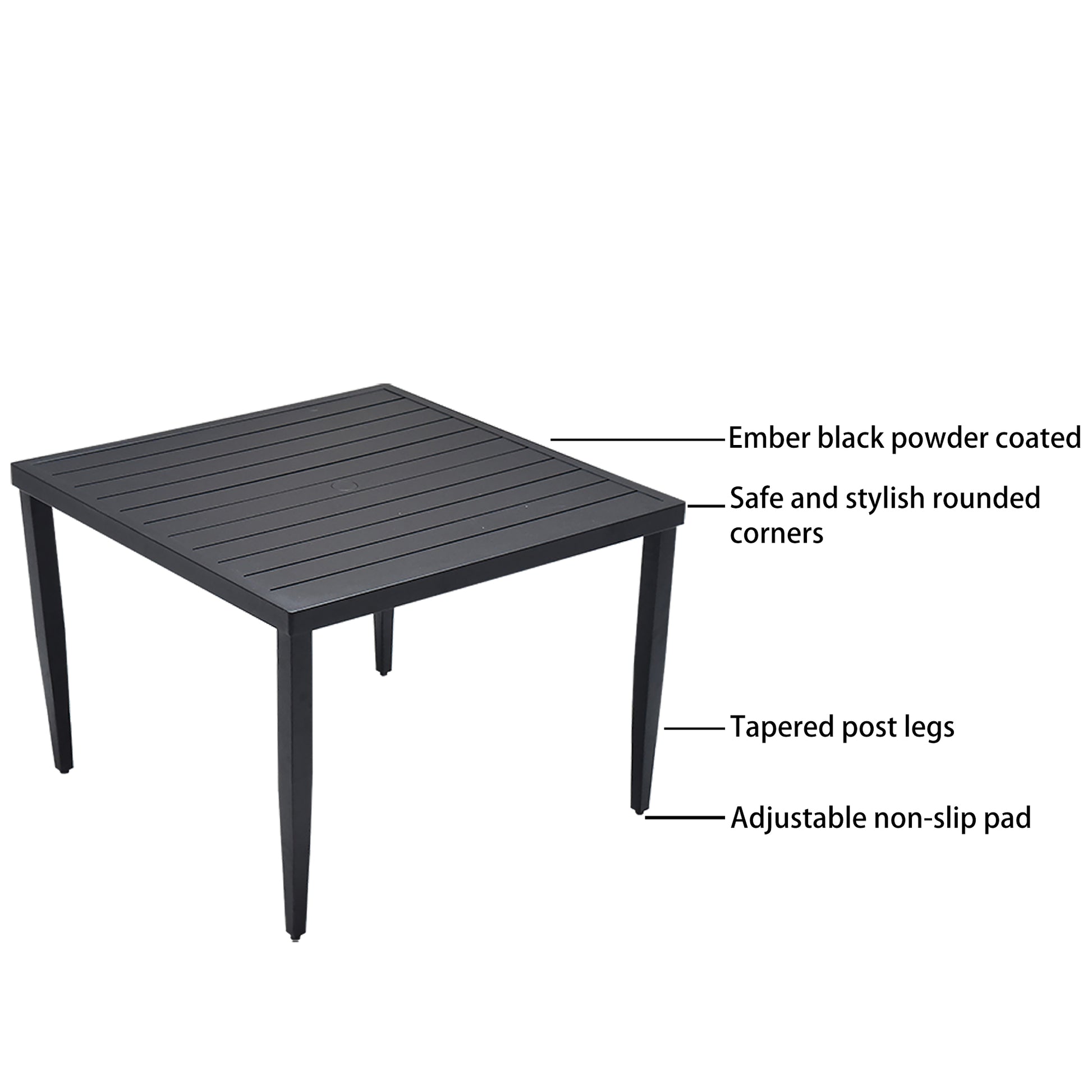 5 Piece Outdoor Patio Aluminum Furniture, Modern Dining Set, Including 4 Dining Chairs Sunbrella Fabric Cushioned And 40" Square Dining Table With Umbrella Hole, Ember Black Yes Dining Set Ember Black Seats 4 Rust Resistant Frame Fade Resistant Cushion
