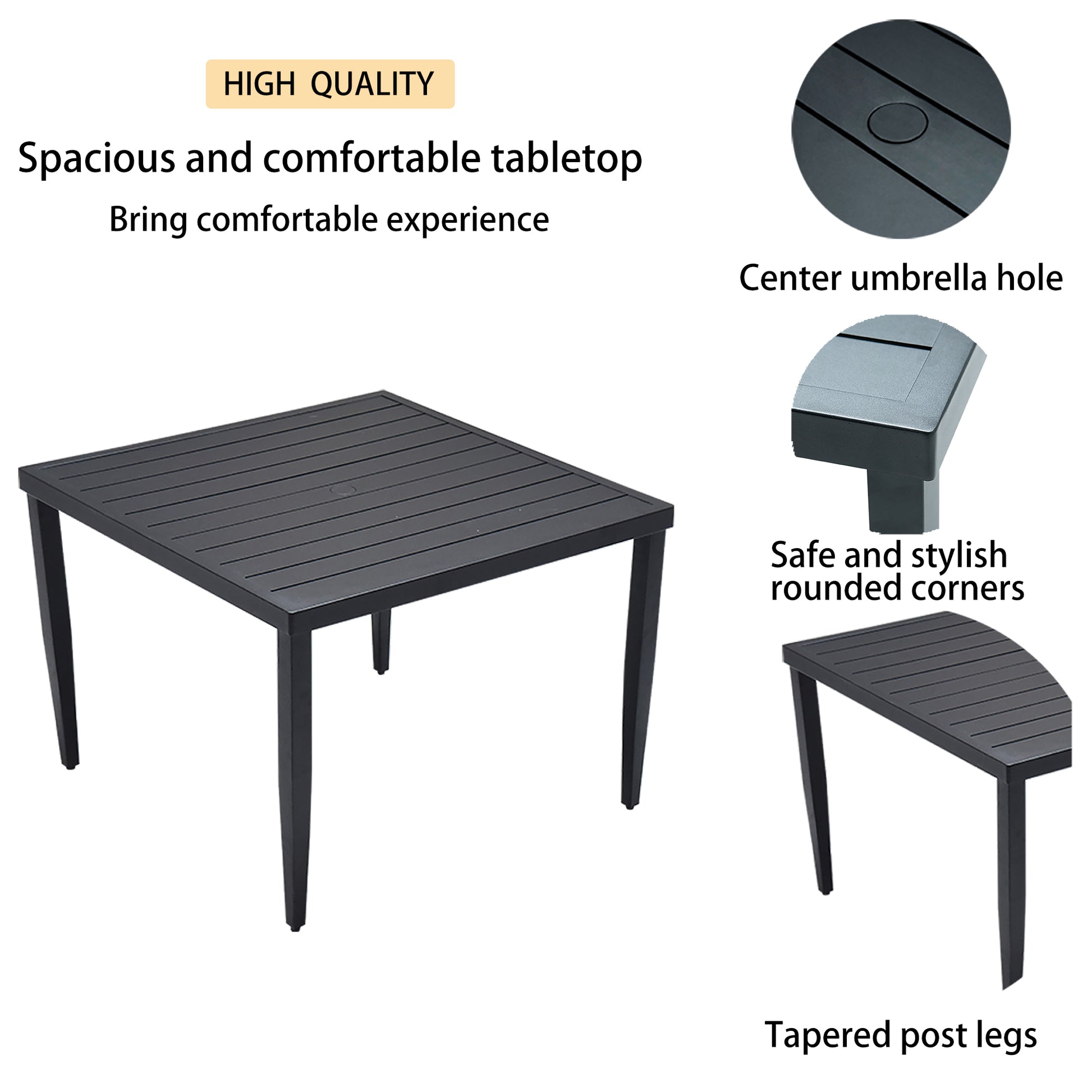 5 Piece Outdoor Patio Aluminum Furniture, Modern Dining Set, Including 4 Dining Chairs Sunbrella Fabric Cushioned And 40" Square Dining Table With Umbrella Hole, Ember Black Yes Dining Set Ember Black Seats 4 Rust Resistant Frame Fade Resistant Cushion