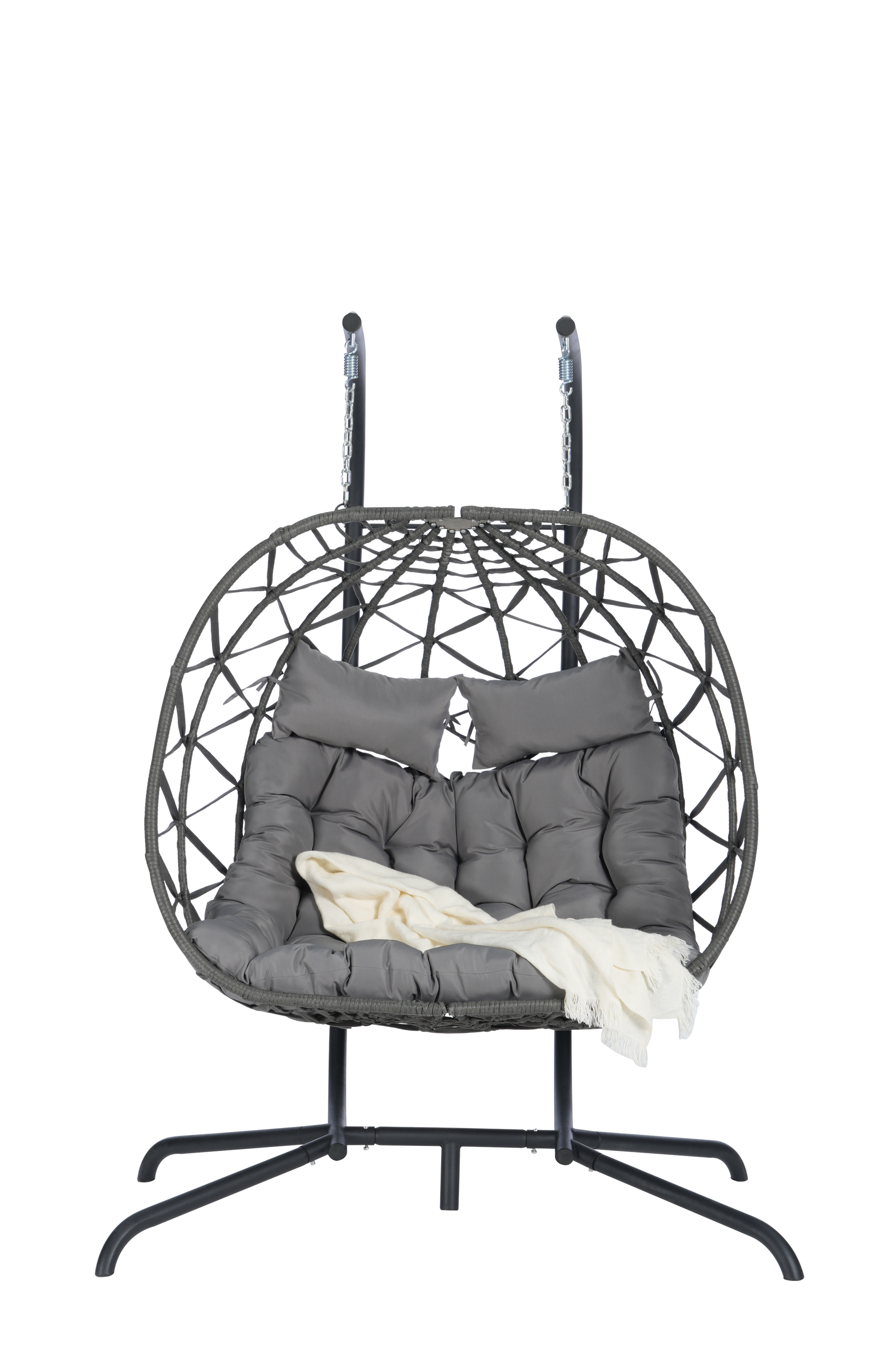 2 Person Outdoor Rattan Hanging Chair Patio Wicker Egg Chair Yes Complete Patio Set Dark Gray Uv Resistant Frame Water Resistant Cushion Garden & Outdoor American Design,American Traditional 2 Person Seating Group Polyethylene Rattan