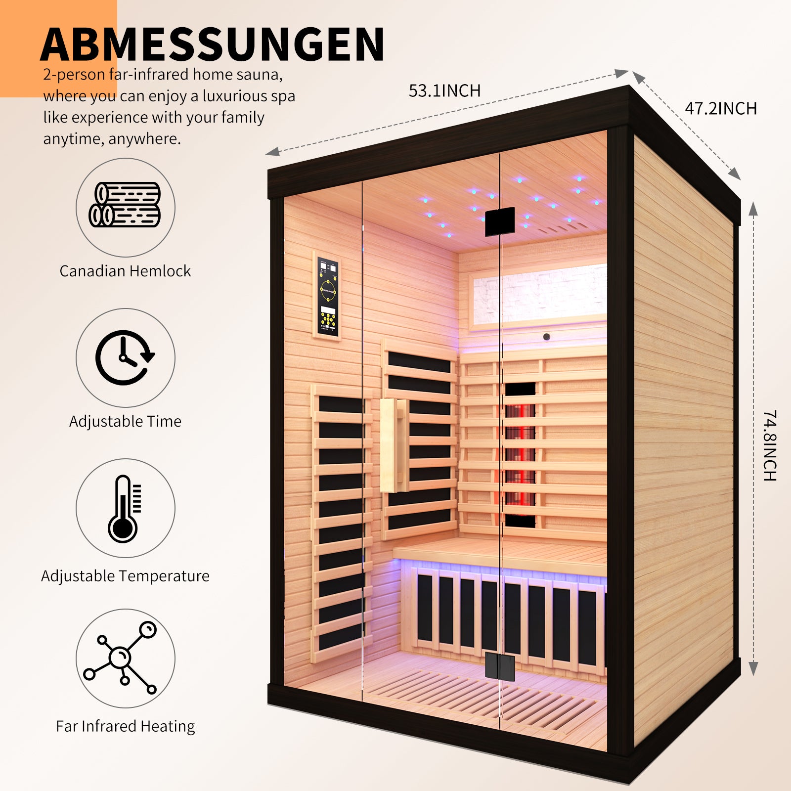 Luxury Double Sauna Room Black Natural Wood Paper Glass
