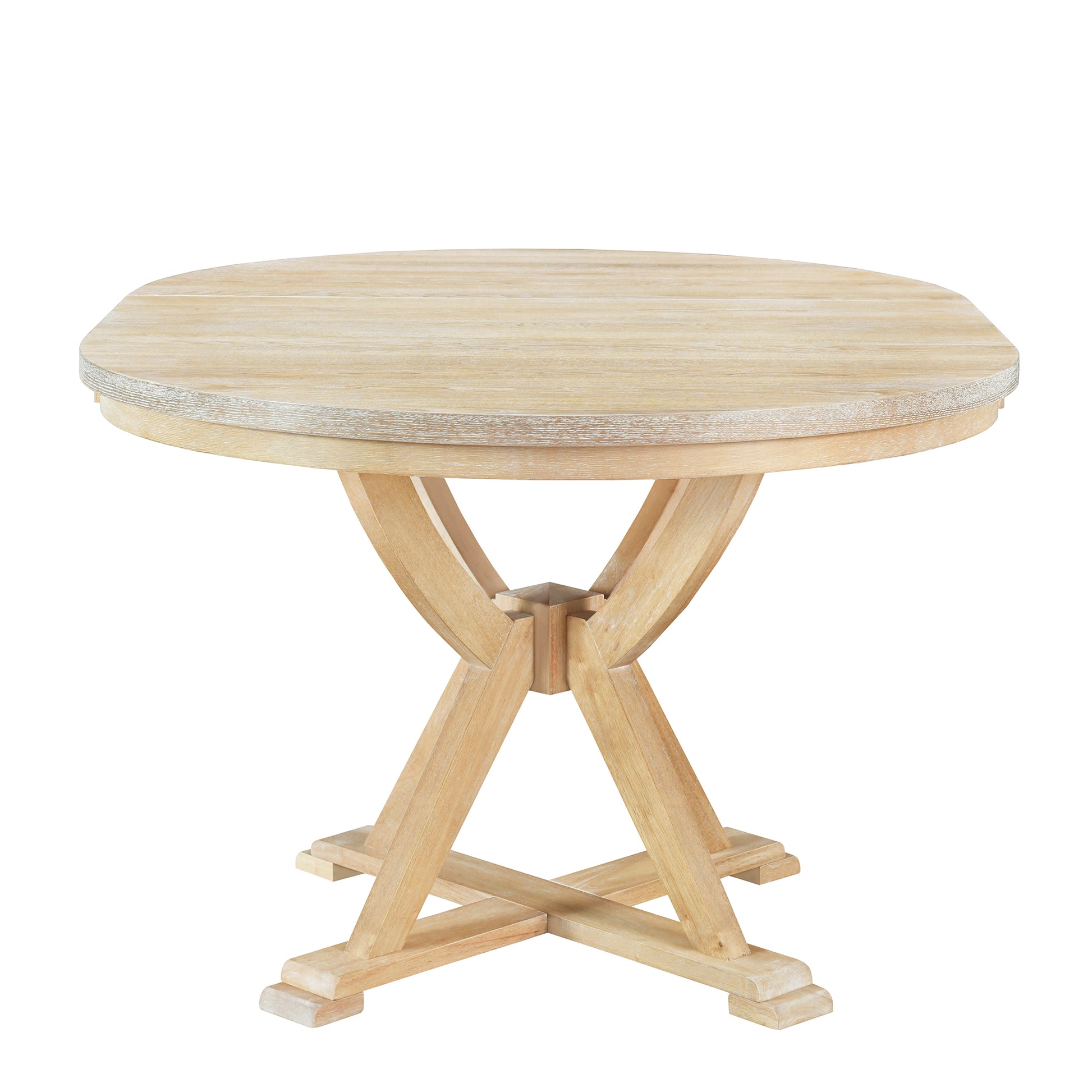 Mid Century 5 Piece Extendable Round Dining Table Set With 15.7" Removable Leaf And 4 Cross Back Dining Chairs, Natural Wood Dining Room Extendable Rubberwood Oval Dining Table With Chair Wood Wood Natural Seats 4 Removable Leaf Mid Century Modern Oval