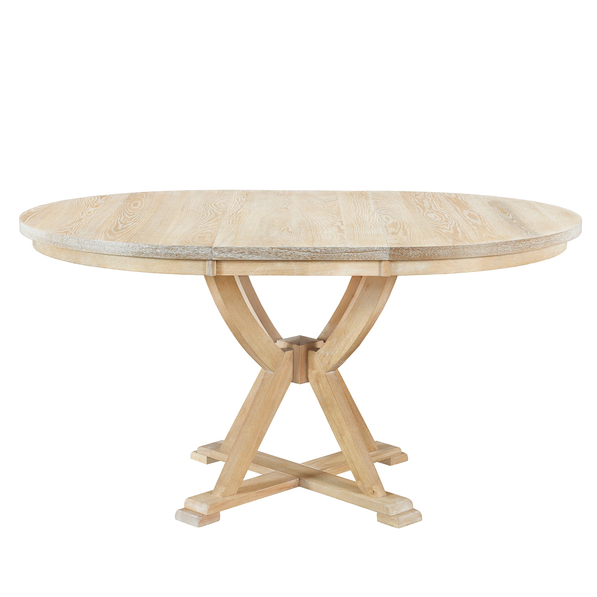 Mid Century 5 Piece Extendable Round Dining Table Set With 15.7" Removable Leaf And 4 Cross Back Dining Chairs, Natural Wood Dining Room Extendable Rubberwood Oval Dining Table With Chair Wood Wood Natural Seats 4 Removable Leaf Mid Century Modern Oval