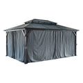 12' X 16' Hardtop Wood Gazebo For Patios, Outdoor Framed Gazebo With Polycarbonate Double Roof Canopy, Solid Wooden Framed Gazebo With Privacy Curtains And Mosquito Nettings For Garden, Backyard Black Aluminium