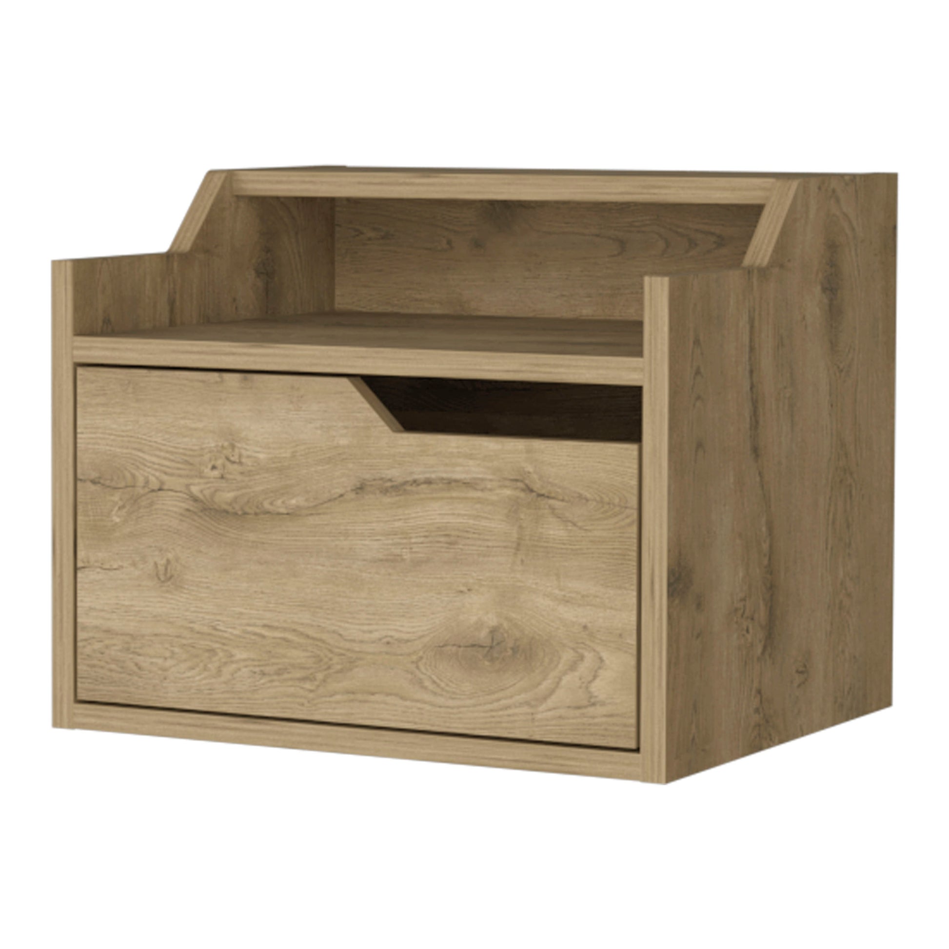Macadamia Dual Shelf Display Nightstand Natural 1 Drawer Bedroom Floating Easy Assembly Wood