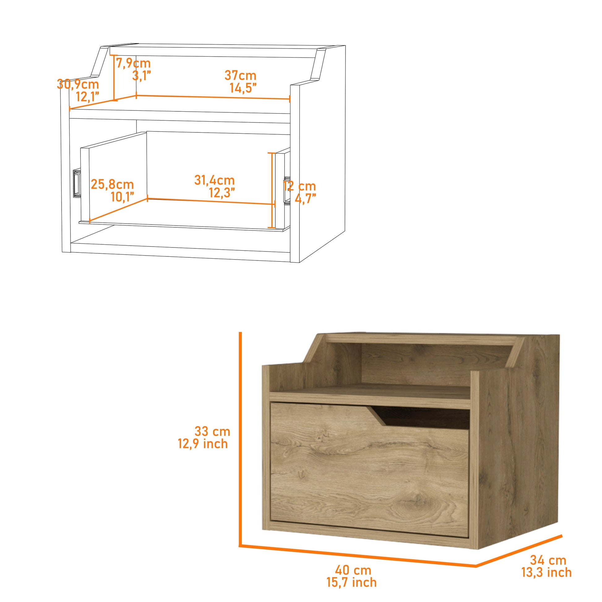 Macadamia Dual Shelf Display Nightstand Natural 1 Drawer Bedroom Floating Easy Assembly Wood