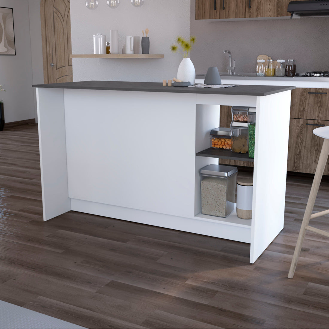 White And Onyx Double Door Cabinets Kitchen Island White Gray Kitchen Rectangular Stationary Kitchen Islands Wood Large 56 In