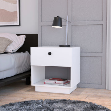 White 1 Drawer Nightstand White White 1 Drawer Bedroom Open Storage Storage White Wood