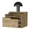 Macadamia Dual Shelf Display Nightstand Natural 1 Drawer Bedroom Floating Easy Assembly Wood