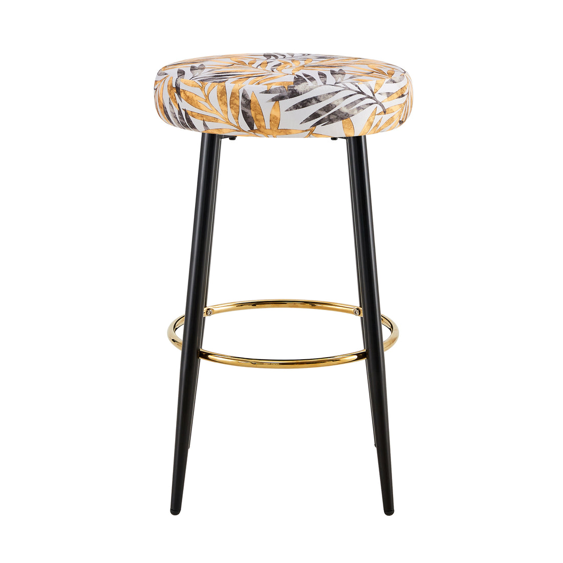 Counter Height Bar Stools Set Of 2, Pu Kitchen Stools Upholstered Dining Chair Stools 24 Inches Height With Golden Footrest For Kitchen Island Coffee Shop Bar Home Balcony Golden Leaves Velvet Cushion Alloy Steel Golden Black Kitchen Foam Dry Clean Round