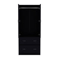 Taly Armoire With Double Doors, 2 Drawers, And Hanging Rod Black Black Particle Board