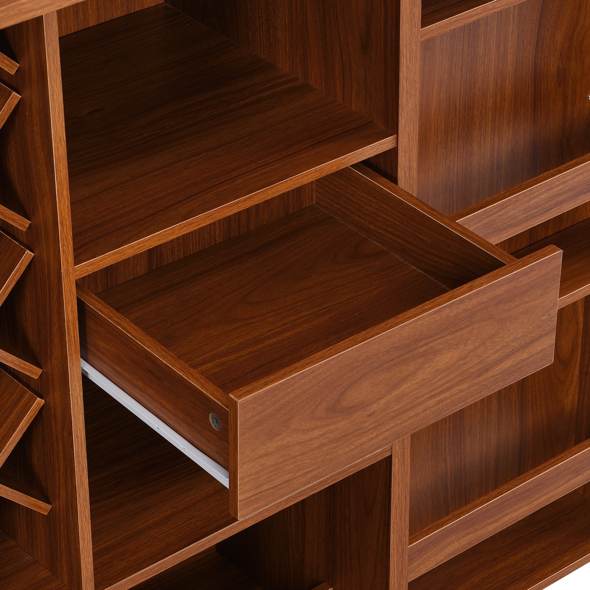 41.9" Home Bar Cabinet, Industrial Walnut Rattan Door Fold Out Bar Cabinet With Storage Bar Table Walnut Dining Room Modern Mdf