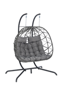 2 Person Outdoor Rattan Hanging Chair Patio Wicker Egg Chair Yes Complete Patio Set Dark Gray Uv Resistant Frame Water Resistant Cushion Garden & Outdoor American Design,American Traditional 2 Person Seating Group Polyethylene Rattan