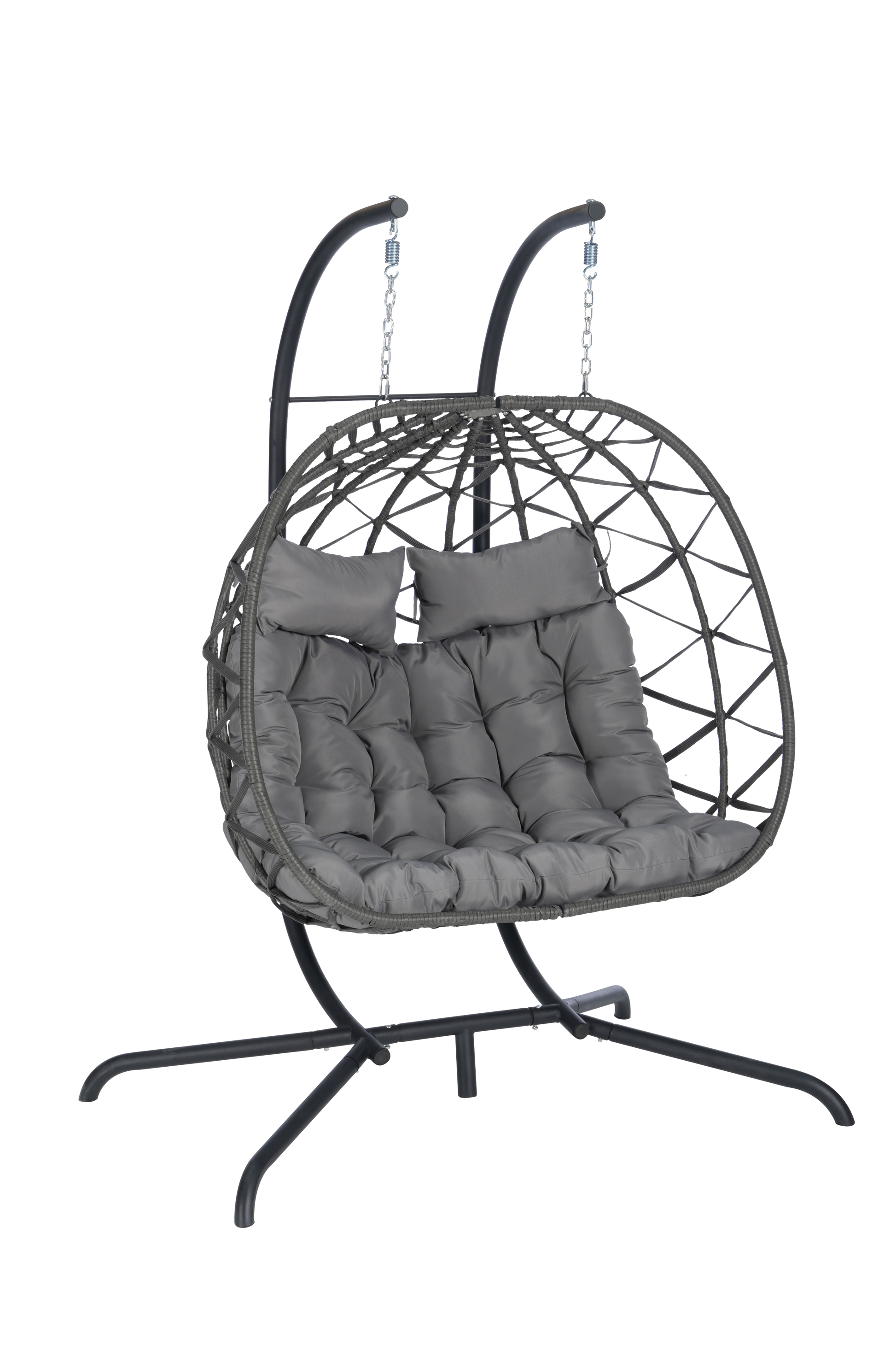 2 Person Outdoor Rattan Hanging Chair Patio Wicker Egg Chair Yes Complete Patio Set Dark Gray Uv Resistant Frame Water Resistant Cushion Garden & Outdoor American Design,American Traditional 2 Person Seating Group Polyethylene Rattan