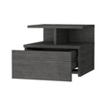 Smokey Oak 2 Tier Shelf Floating Nightstand Gray 1 Drawer Bedroom Floating Shelf Wood