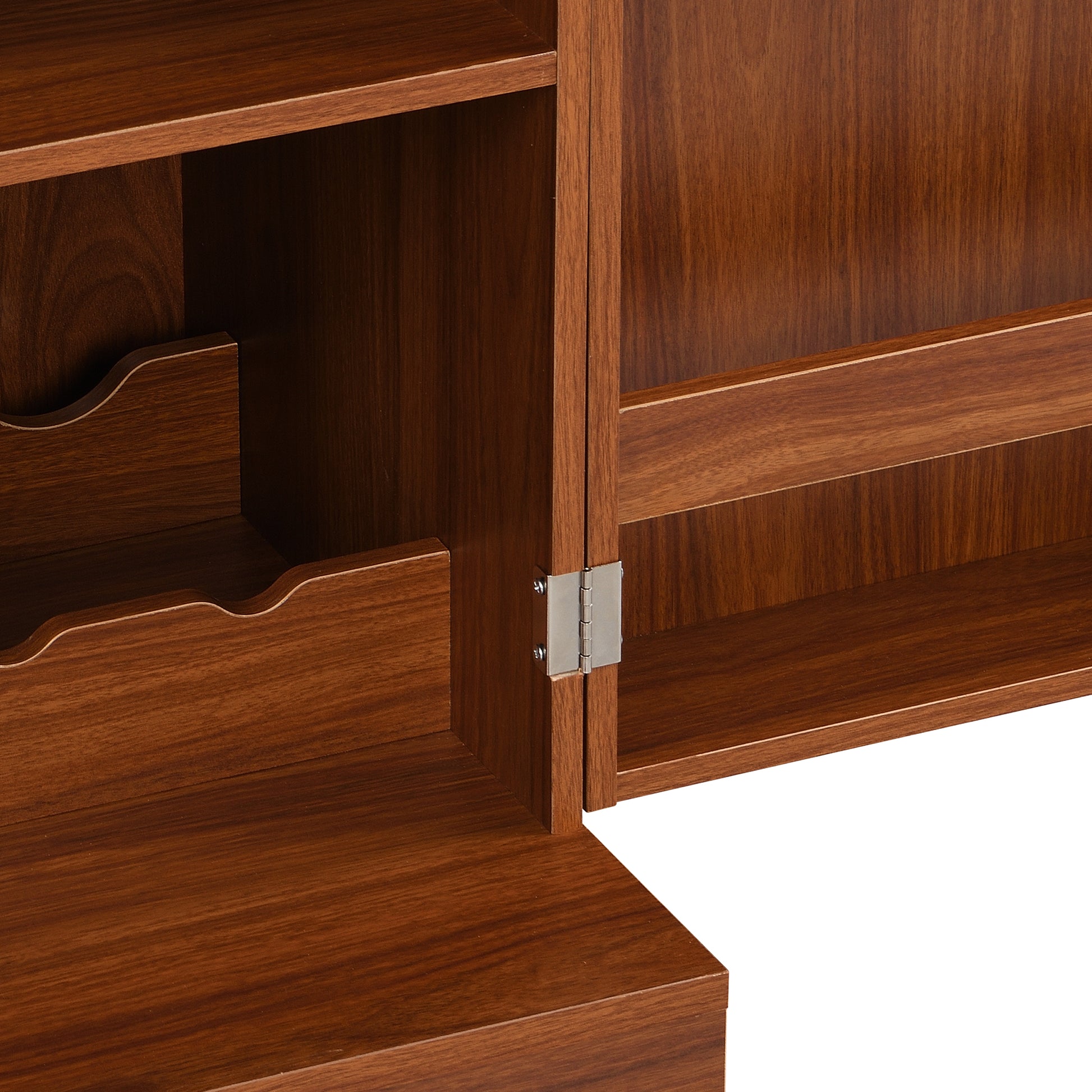 41.9" Home Bar Cabinet, Industrial Walnut Rattan Door Fold Out Bar Cabinet With Storage Bar Table Walnut Dining Room Modern Mdf