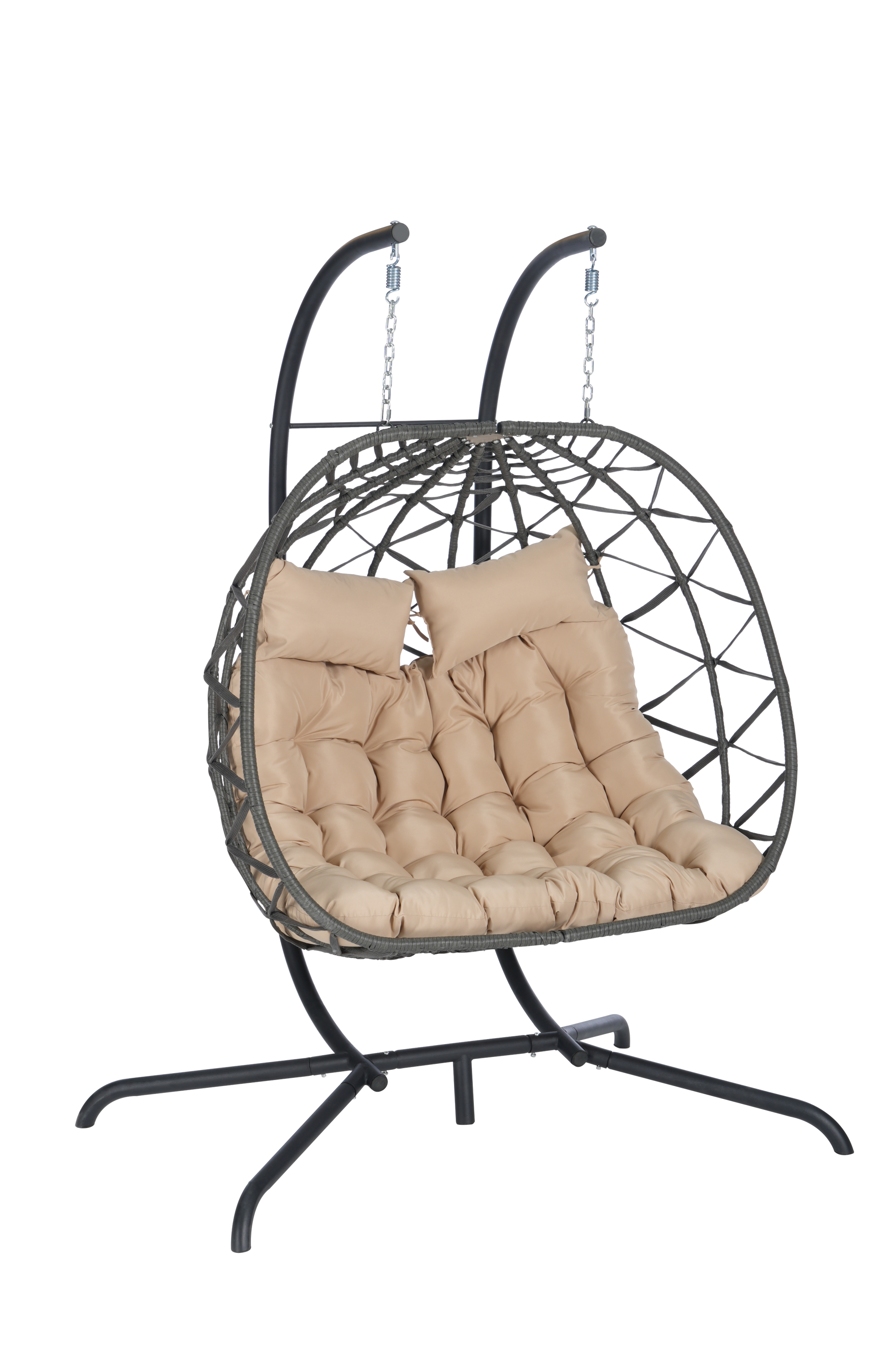 2 Person Outdoor Rattan Hanging Chair Patio Wicker Egg Chair Yes Complete Patio Set Dark Gray Uv Resistant Frame Water Resistant Cushion Garden & Outdoor American Design,American Traditional 2 Person Seating Group Polypropylene Rattan