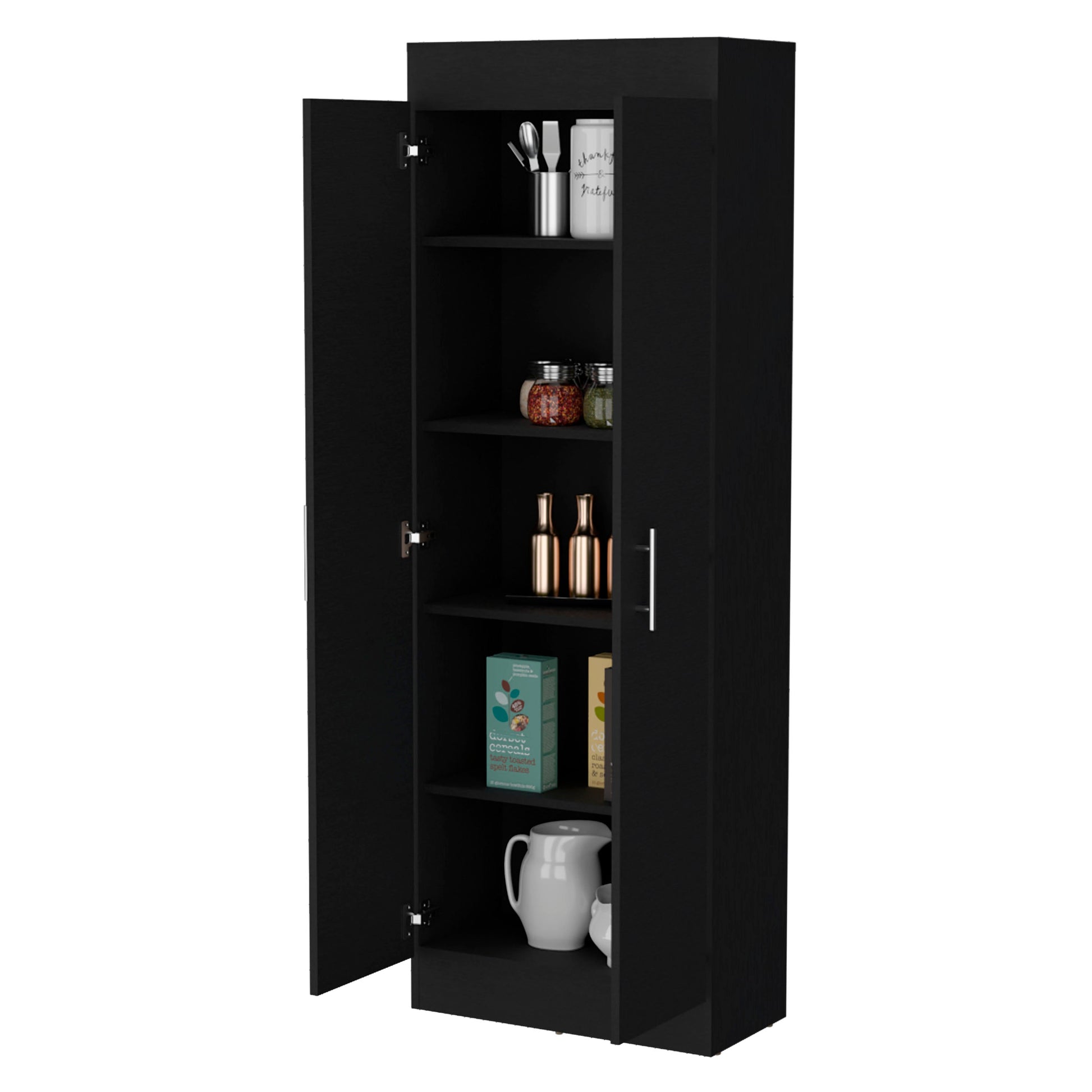 Black 5 Shelf Storage Pantry Cabinet Black Kitchen Shelves Included Wood